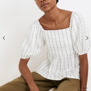 Madewell White Striped Puff Sleeve Top